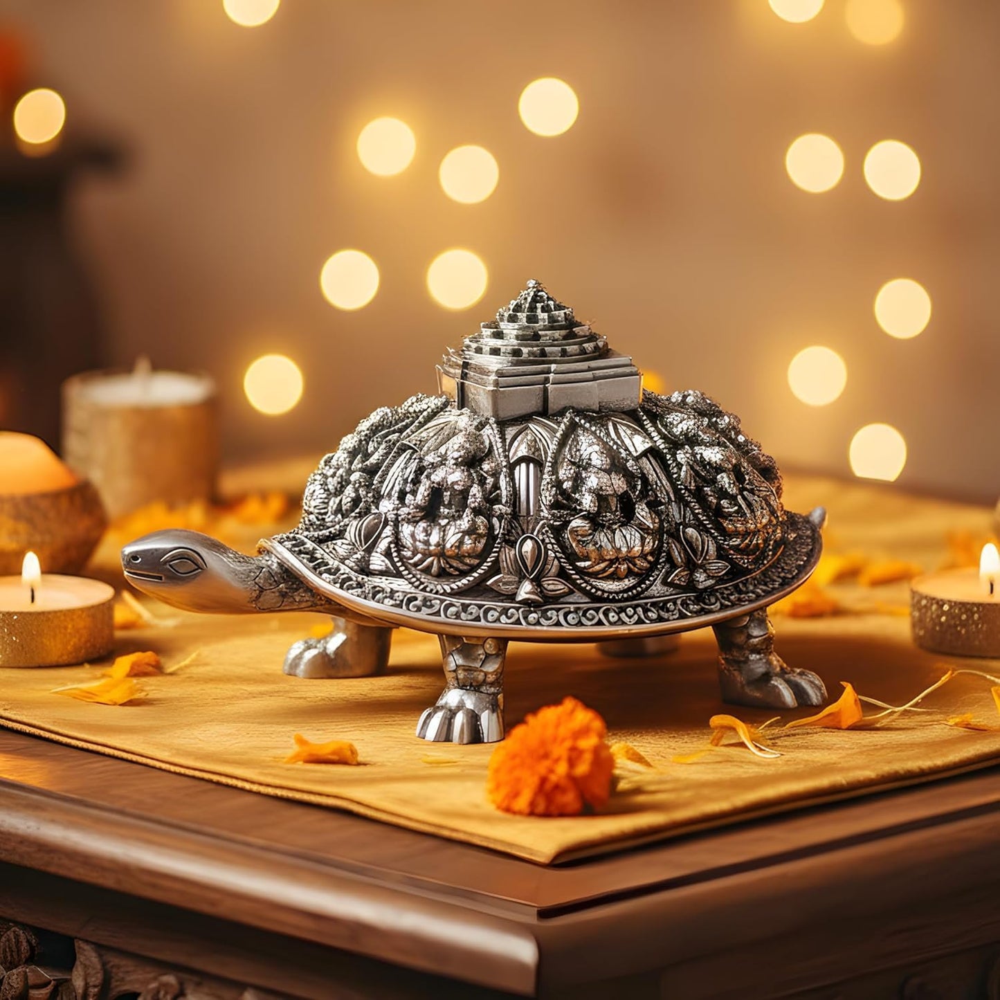 999 Silver Tortoise with Shree Yantra | Vastu Feng Shui Decor for Home & Office - 2.5 inch