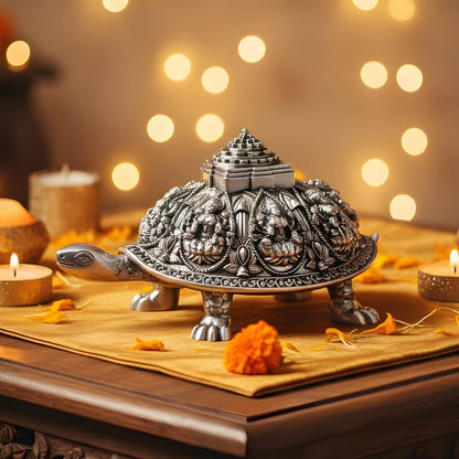 999 Silver Tortoise with Shree Yantra | Vastu Feng Shui Decor for Home & Office - 2.5 inch