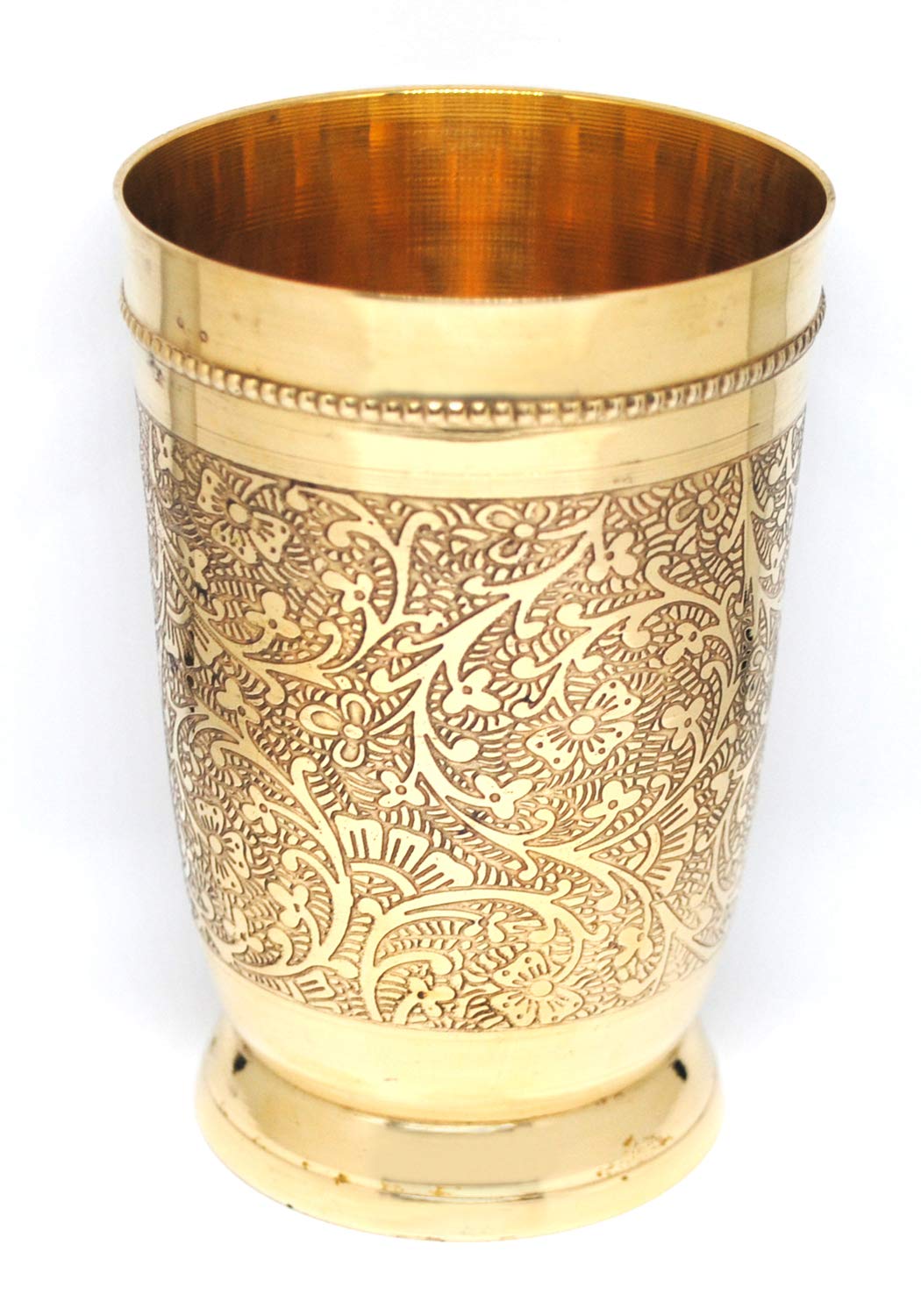 Brass Drinking Glass 250 ml | Floral Engraved Traditional Serving Tumbler for Home, Kitchen & Gifting