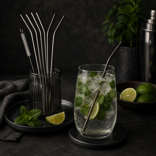 Steel Bended Stainless Steel Straws - Set of 6
