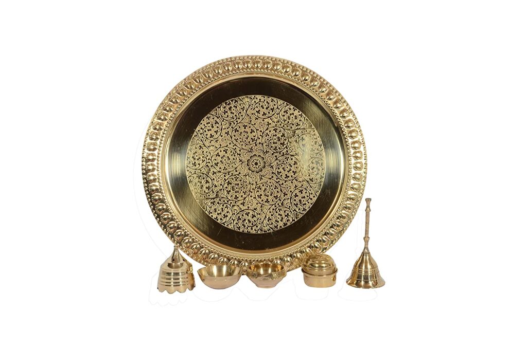 Engraved Brass Pooja Thali Set