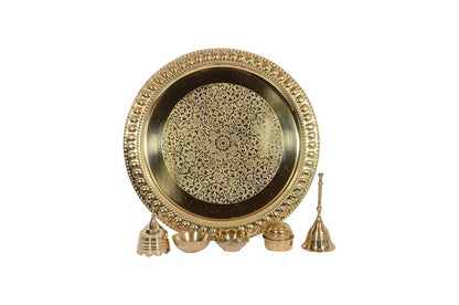 Engraved Brass Pooja Thali Set