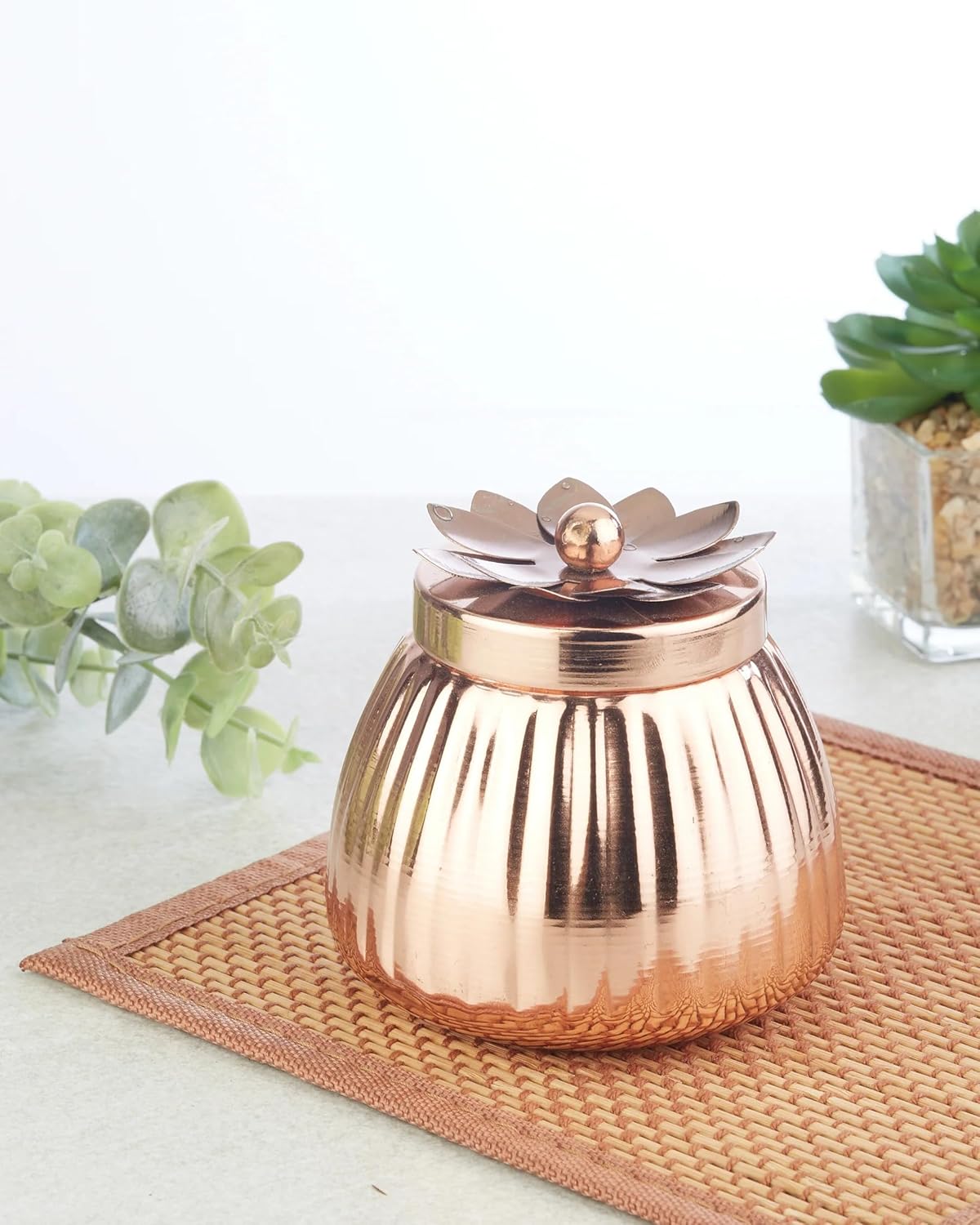 JAIN ART VILLA Metal Handi Jar Scented Candle, Rose Fragrance, 300g, Decorative Votive Candle