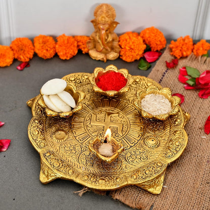 Metal Pooja Thali with Diya