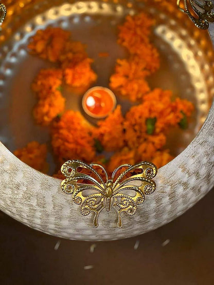 Handmade Decorative Urli Bowl Set with Butterfly Design, Traditional Indian Wedding Decor, Diwali Diya Bowl