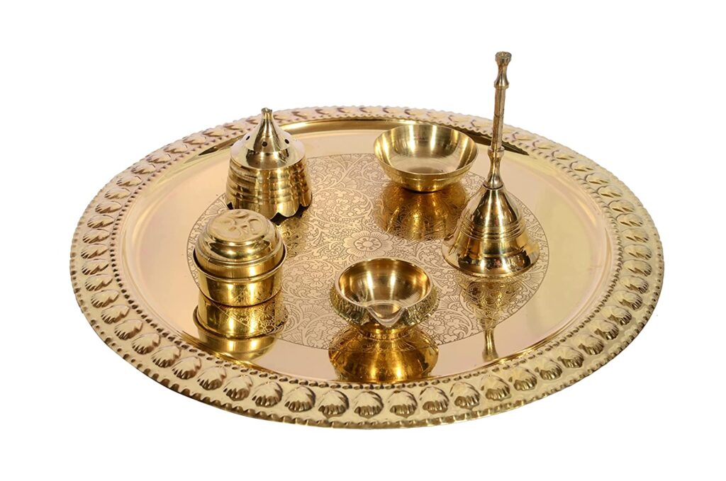 Engraved Brass Pooja Thali Set