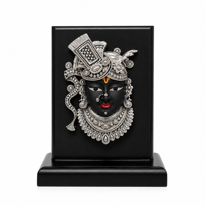 999 Pure Silver Lord ShriNath Ji Idol on Wooden Base for Home & Office