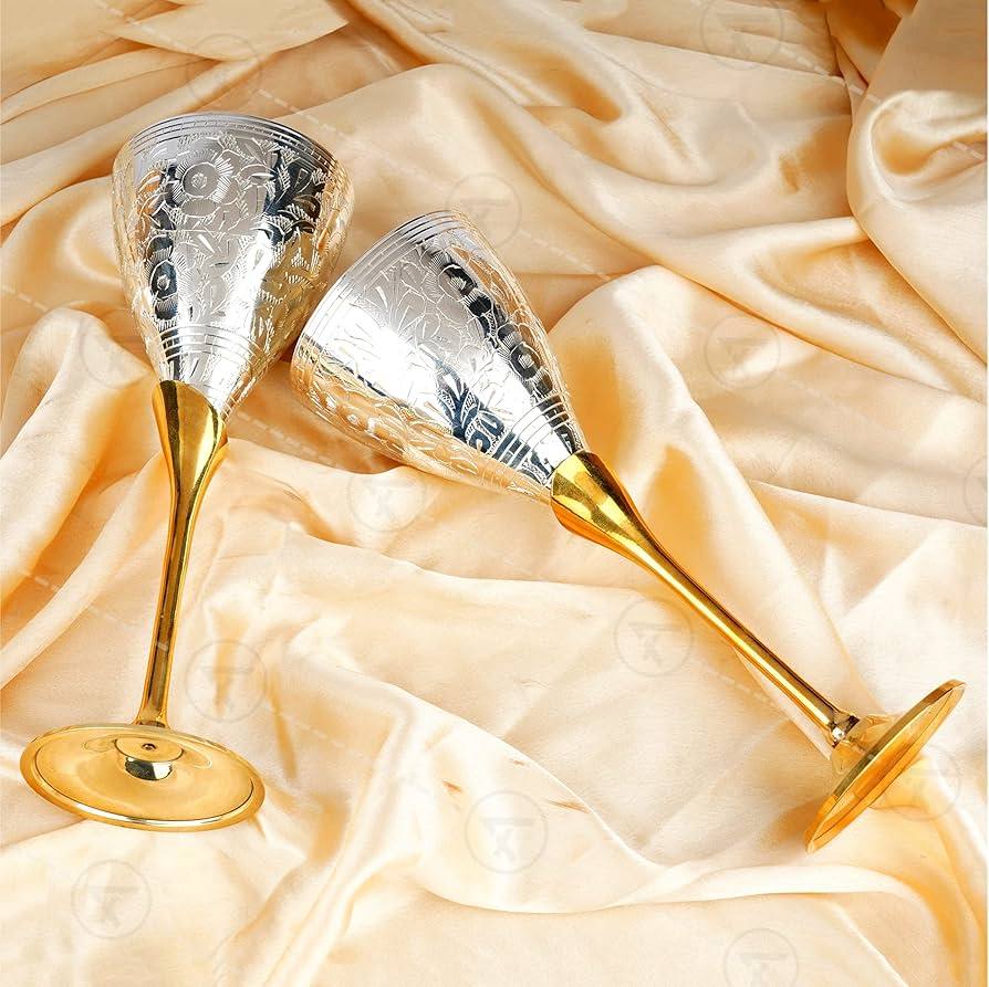 Hand Engraved Brass Wine Glass Set