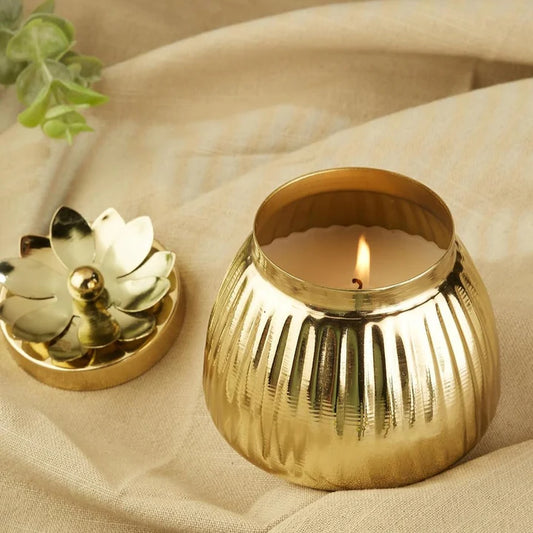 Arabic Oud Scented Golden Metal Jar Candle