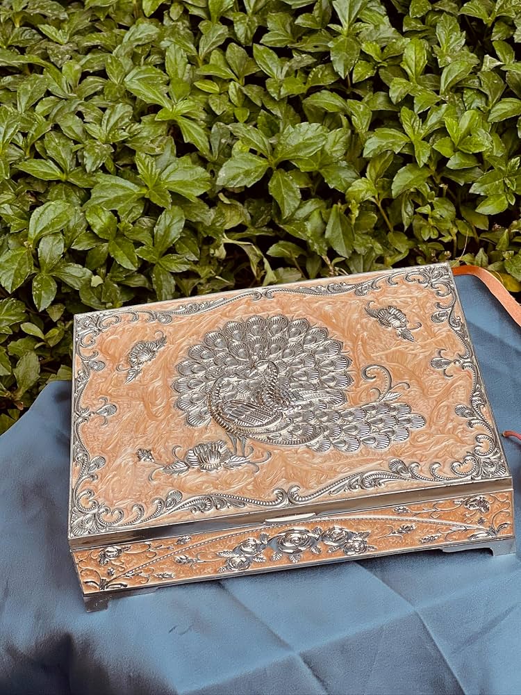 Premium German Silver 6 Partition Dry Fruit Box with Hinged Lid | Decorative Serving Box for Dry Fruits & Nuts