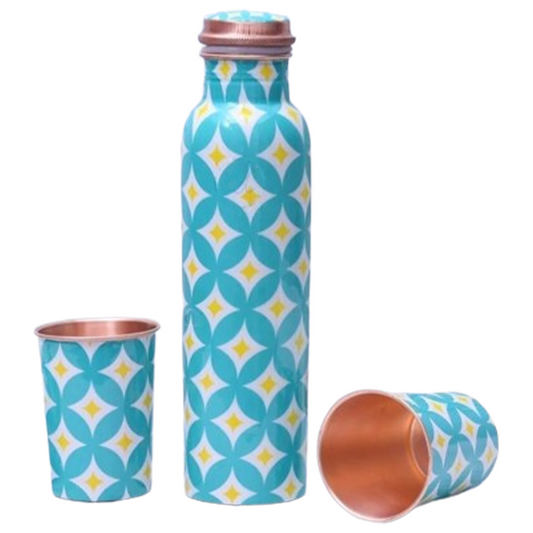 Modern Abstract Triangular Design - 100% Pure Copper Bottle Set with 2 Glasses