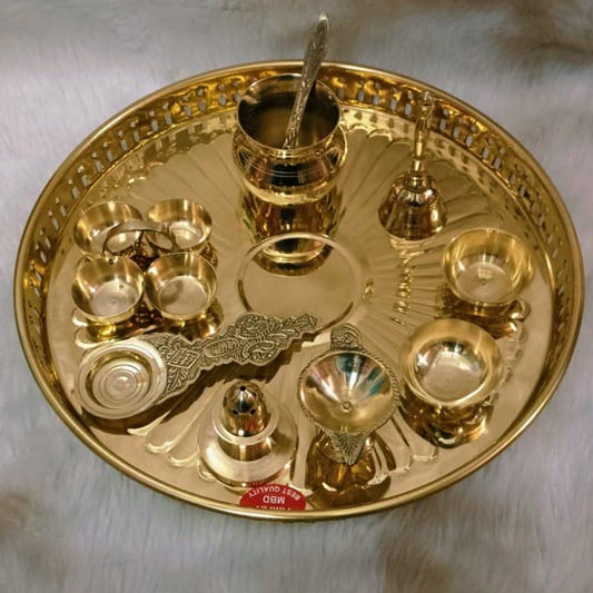 Brass Pooja Thali Set with 10 pcs