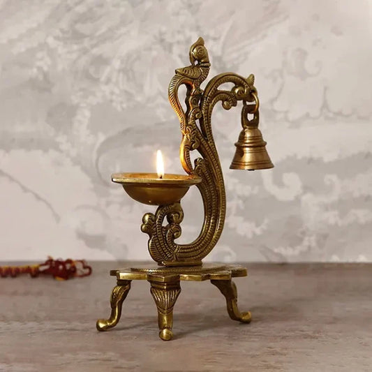 Brass Bird Peacock Traditional Hanging Bell Diya