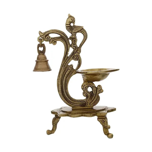 Brass Bird Peacock Traditional Hanging Bell Diya
