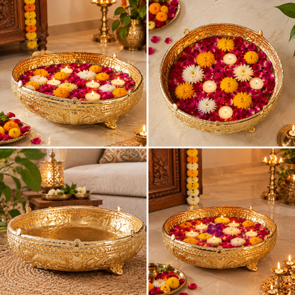 Antique Metal Urli Bowls for Floating Flowers & Candles –