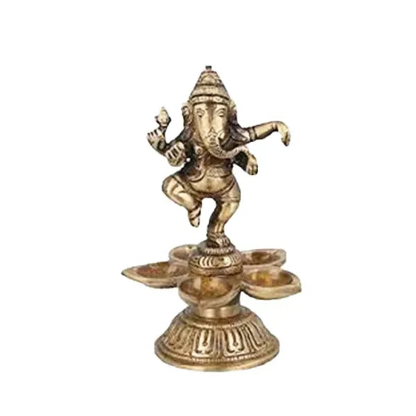 Vintage Hand Crafted Pure Brass Dancing Ganesha Diya