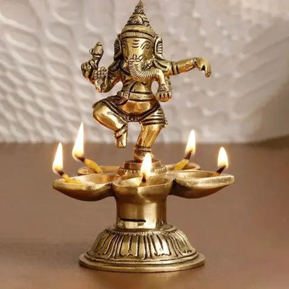 Vintage Hand Crafted Pure Brass Dancing Ganesha Diya