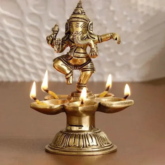 Vintage Hand Crafted Pure Brass Dancing Ganesha Diya