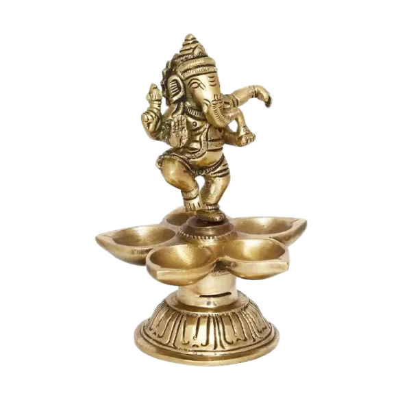 Vintage Hand Crafted Pure Brass Dancing Ganesha Diya