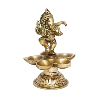 Vintage Hand Crafted Pure Brass Dancing Ganesha Diya