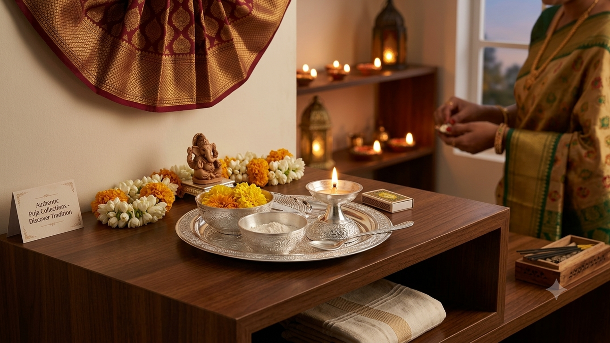 Engraved German  Silver Pooja Thali Set – Traditional Worship Plate for Diwali & Daily Ritua 6"