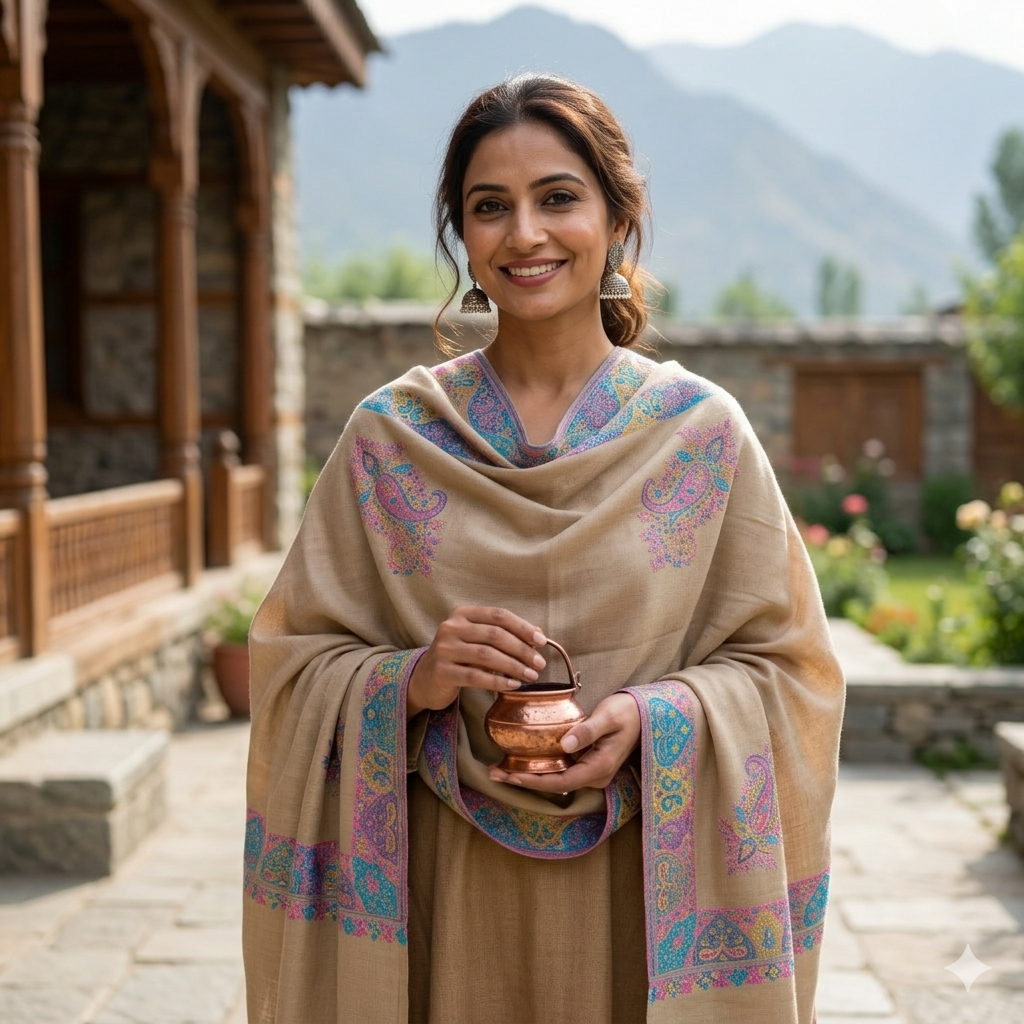 Premium Beige Kashmiri Pashmina Shawl for Women | Multicolor Paisley Embroidered Soft Winter Shawl | Luxury Designer Wrap