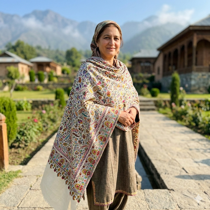 Luxury Multicolor Kashmiri Pashmina Shawl for Women | Floral Embroidered Soft Winter Shawl | Premium Designer Wrap
