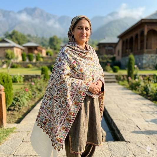 Luxury Multicolor Kashmiri Pashmina Shawl for Women | Floral Embroidered Soft Winter Shawl | Premium Designer Wrap