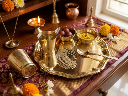 Premium Brass Bhog Thali Set for Pooja & Prasad Offering | Traditional Brass Pooja Thali