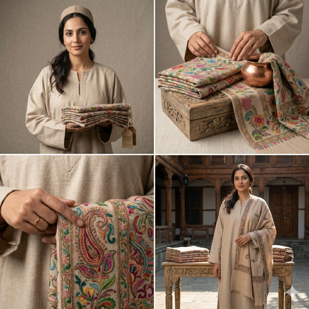 Premium Kashmiri Floral Pashmina Shawl for Women | Multicolor Embroidered Soft Winter Shawl | Luxury Designer Wrap