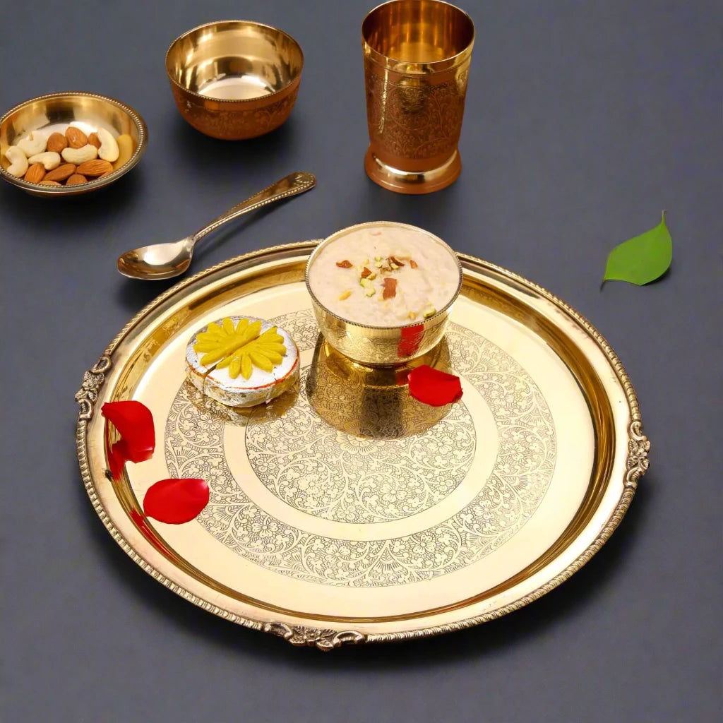Brass Thali Set floral Mandala