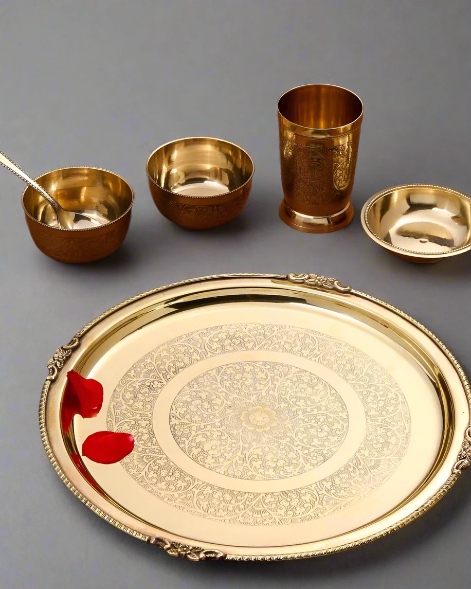 Brass Thali Set floral Mandala