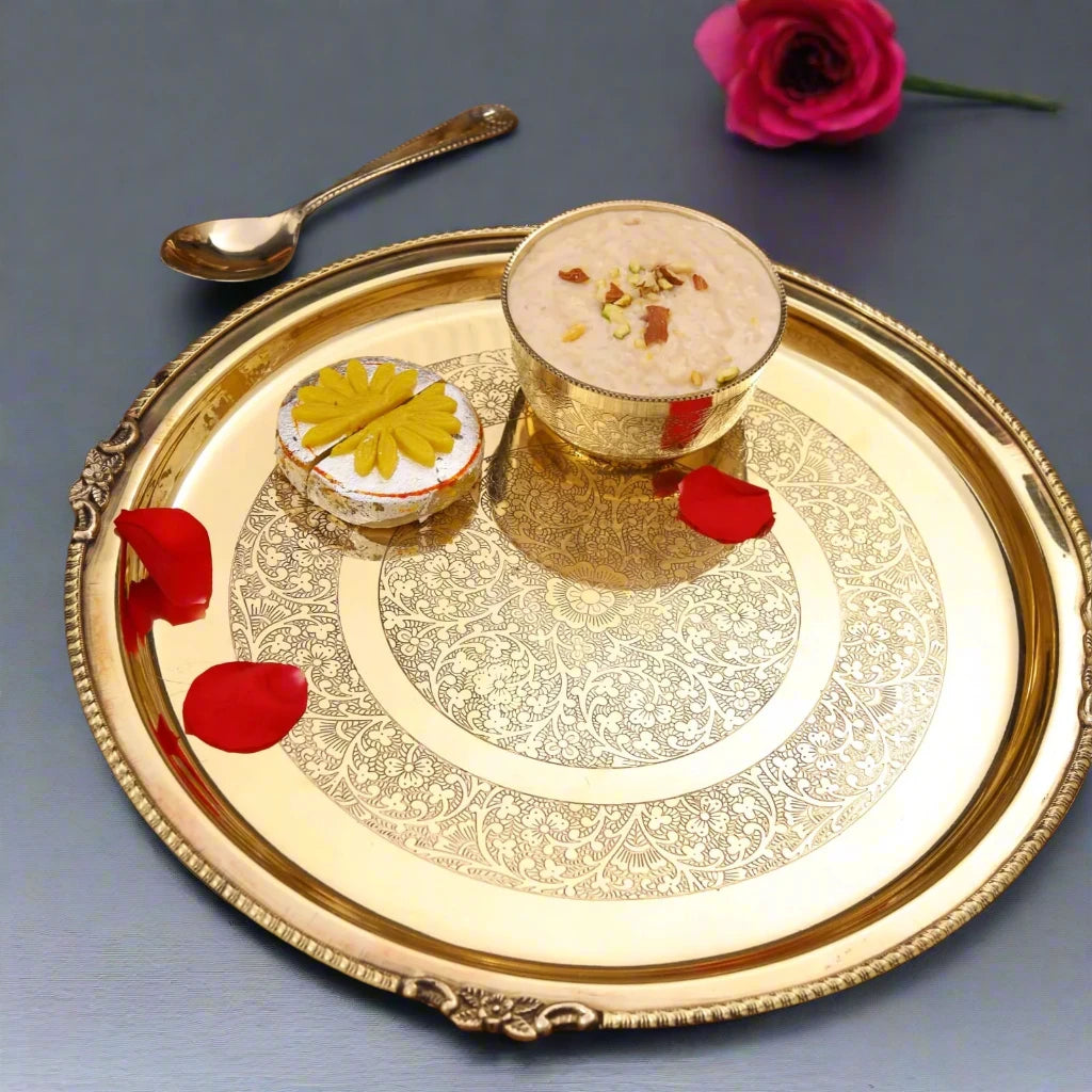 Brass Thali Set floral Mandala