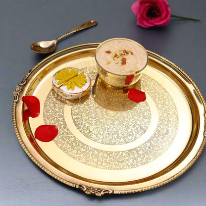 Brass Thali Set floral Mandala