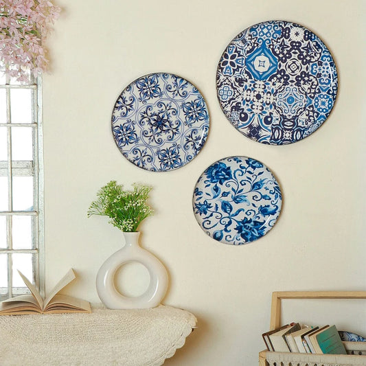 Blue and White Portuguese Iron Wall Art Plates- Set of 3