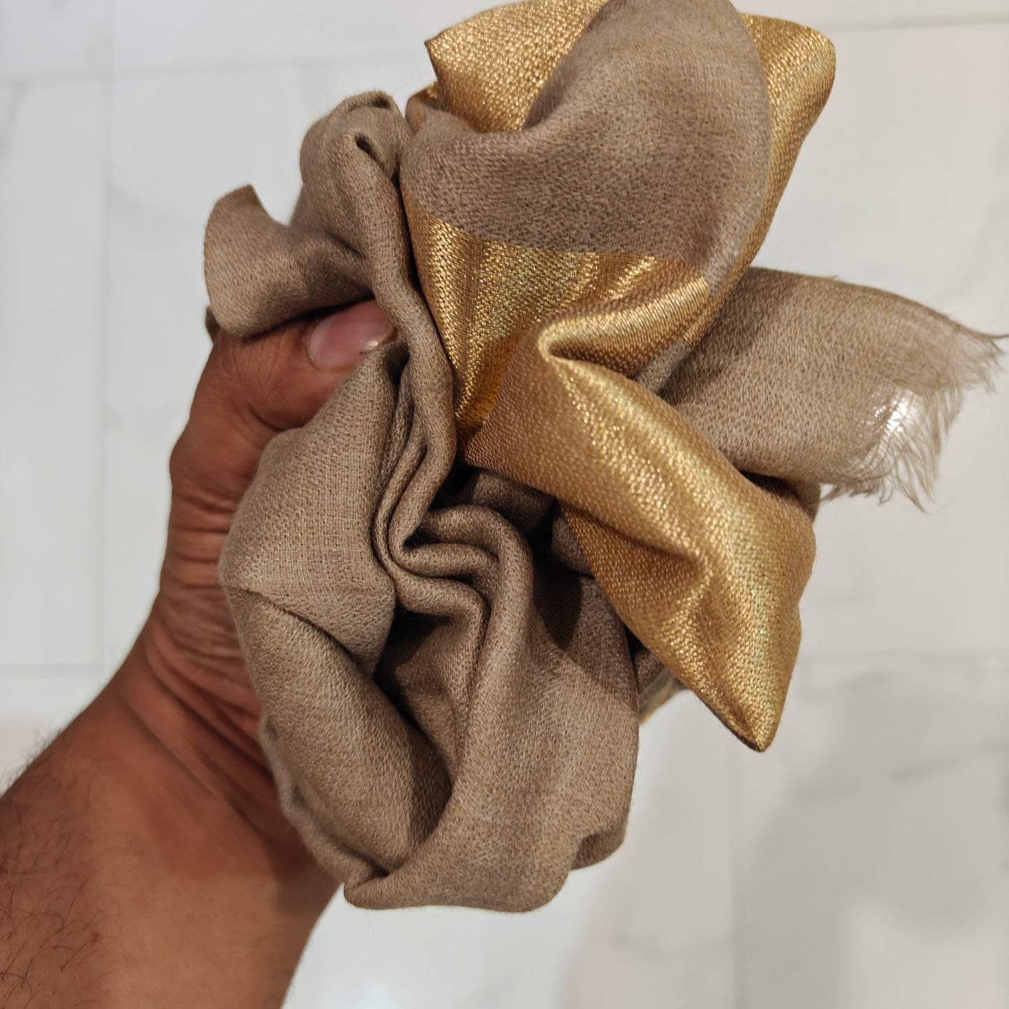 Premium Beige Pashmina Shawl with Golden Zari Border for Women | Soft Luxury Winter Wrap | Elegant Kashmiri Style Stole