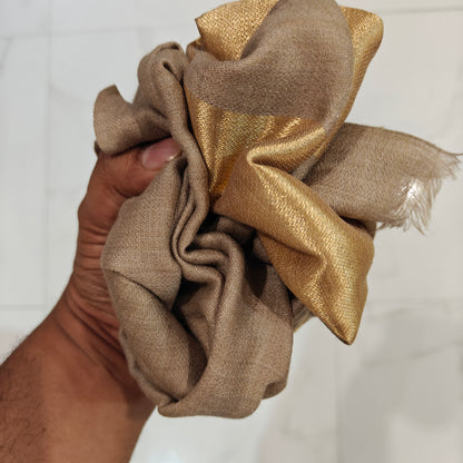 Premium Beige Pashmina Shawl with Golden Zari Border for Women | Soft Luxury Winter Wrap | Elegant Kashmiri Style Stole