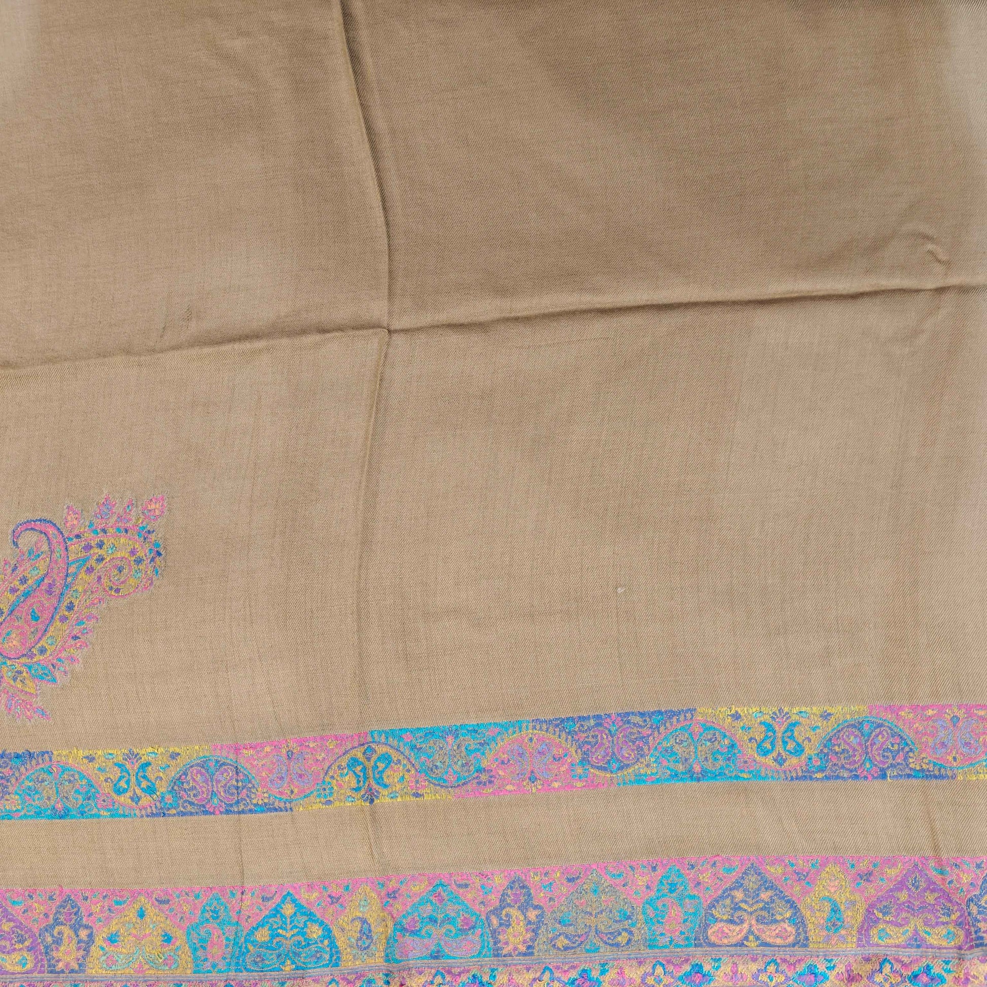 Premium Beige Kashmiri Pashmina Shawl for Women | Multicolor Paisley Embroidered Soft Winter Shawl | Luxury Designer Wrap