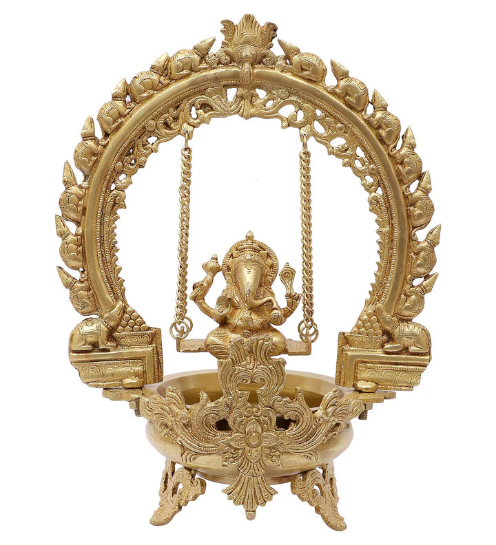 Ethnic Design Swinging Lord Ganesha Brass Urli