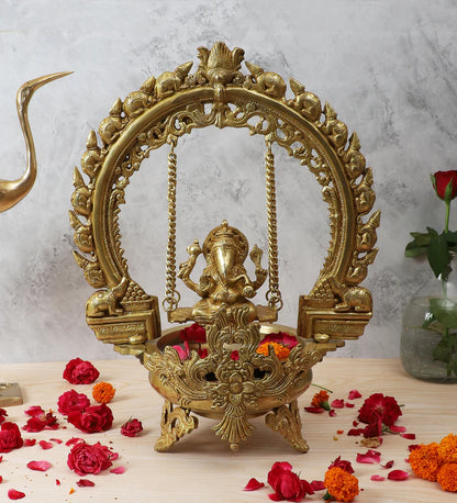 Ethnic Design Swinging Lord Ganesha Brass Urli