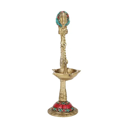 Stone work Brass Parrot Lamp with Hanging Diya