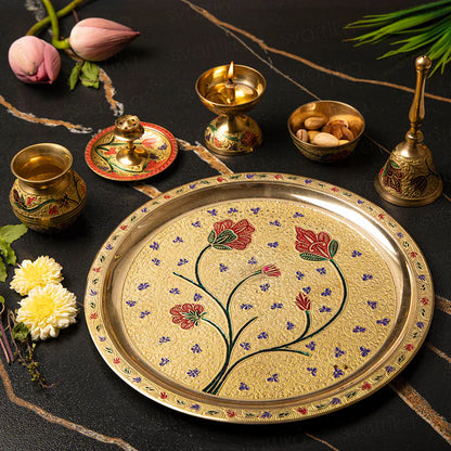 Floral Intricate Meenakari Work Pooja Thali Set