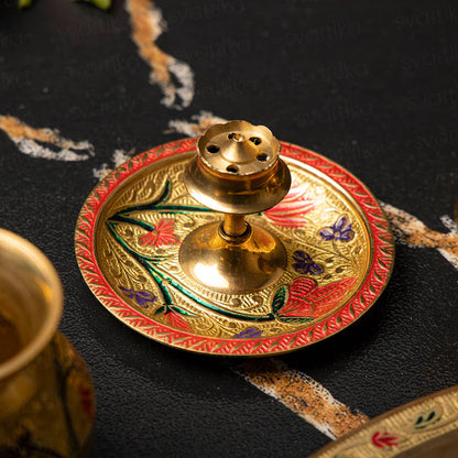 Floral Intricate Meenakari Work Pooja Thali Set