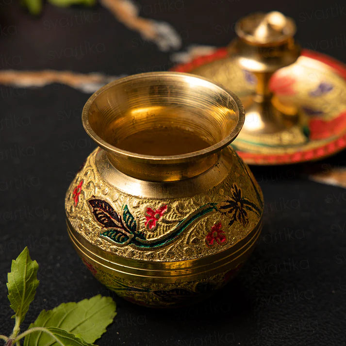 Floral Intricate Meenakari Work Pooja Thali Set