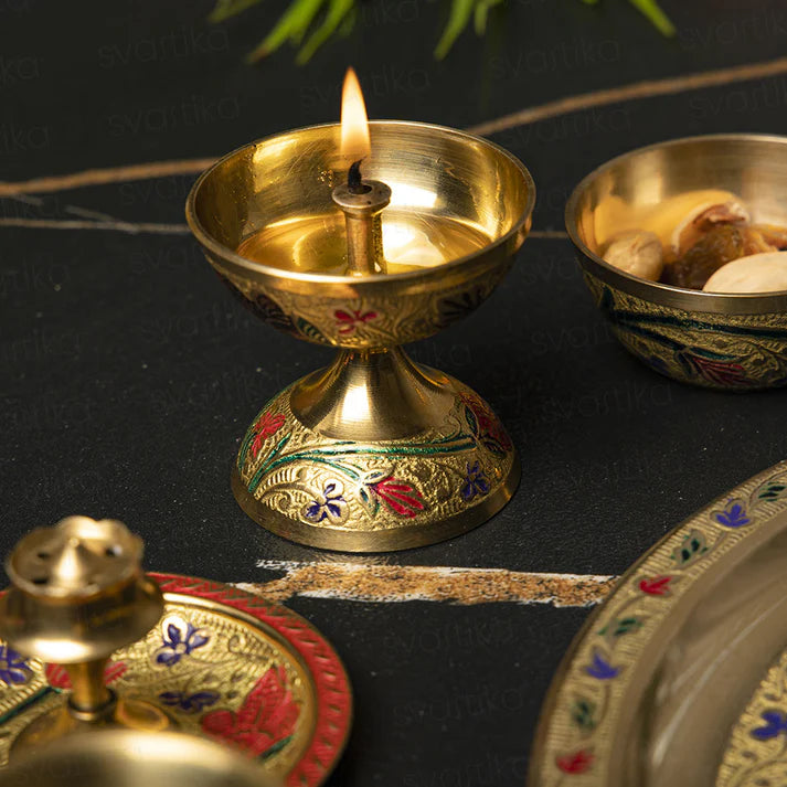 Floral Intricate Meenakari Work Pooja Thali Set