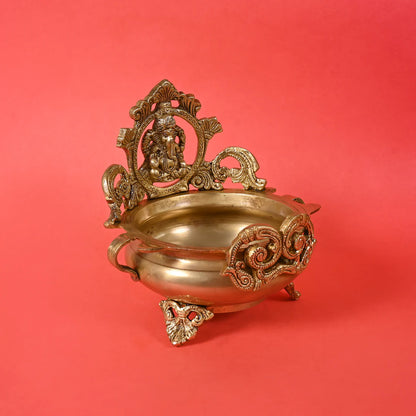 Brass Ethnic Carved Ganesha Design - Decorative Urli