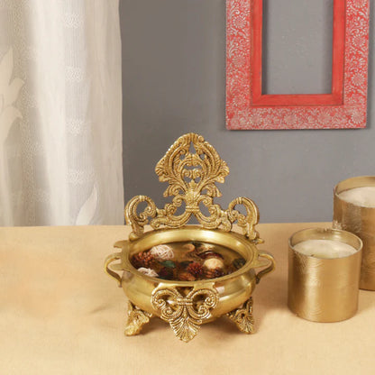 Golden Brass Ethnic Carved Decorative Urli