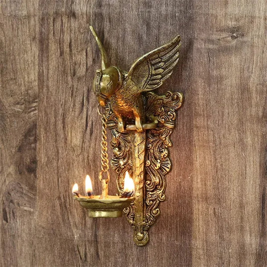 Handmade Brass Wall Hanging Bird Oil Lamp