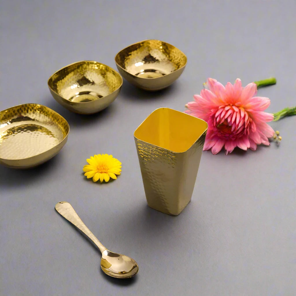 Brass Hammered Square Thali Set