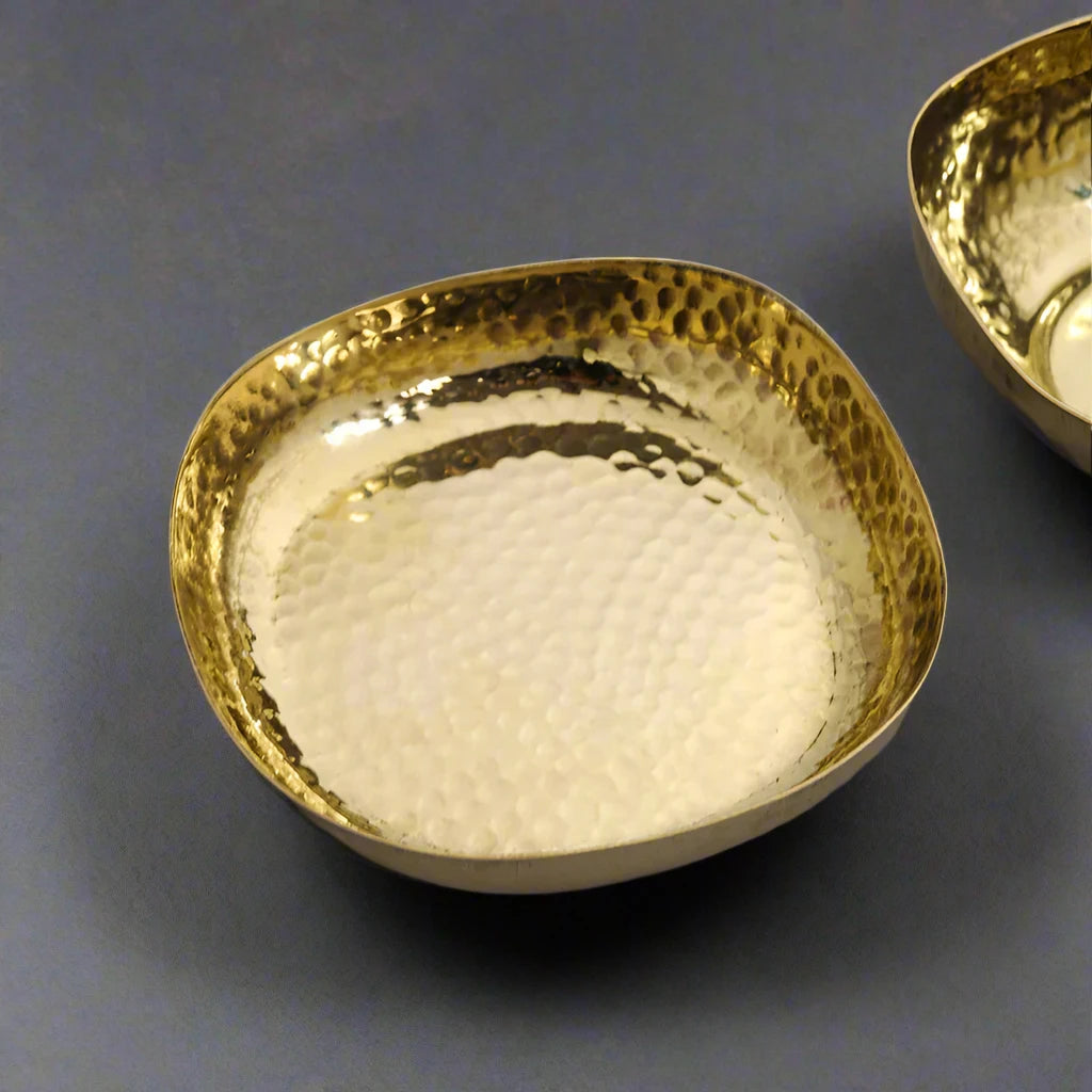Brass Hammered Square Thali Set